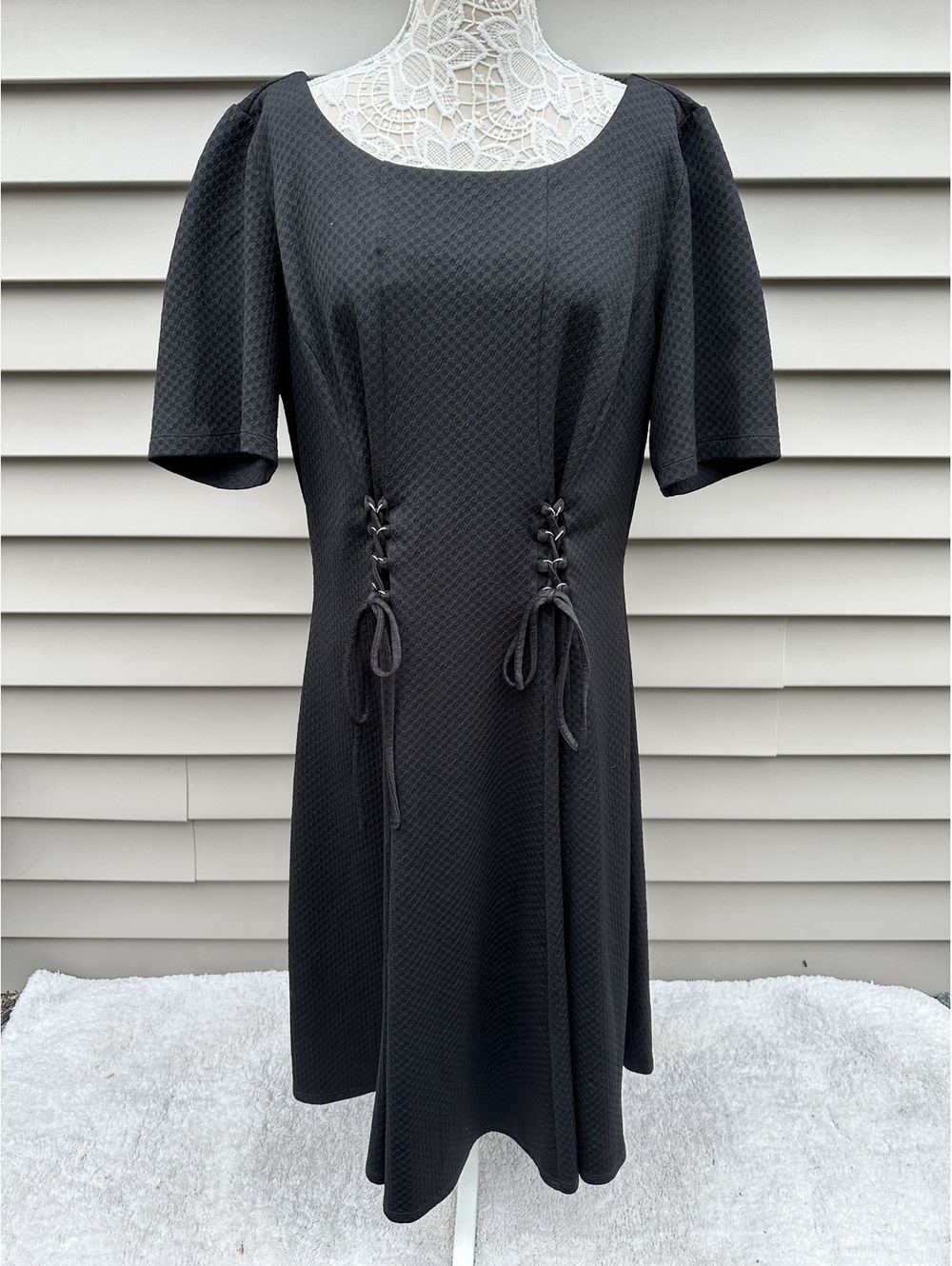 Gabby Skye Black Fit and Flare Dress with Lace Up Detail